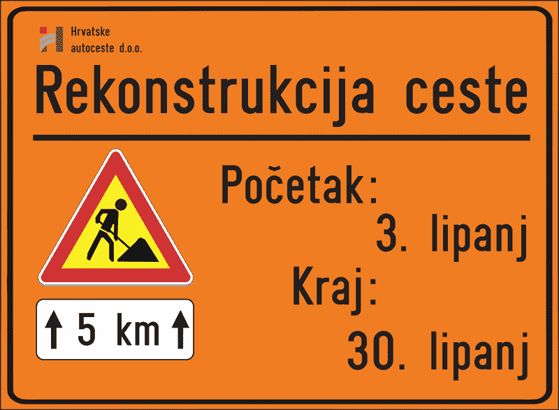 Prometni znak Obavijesna ploča o radovima na cesti